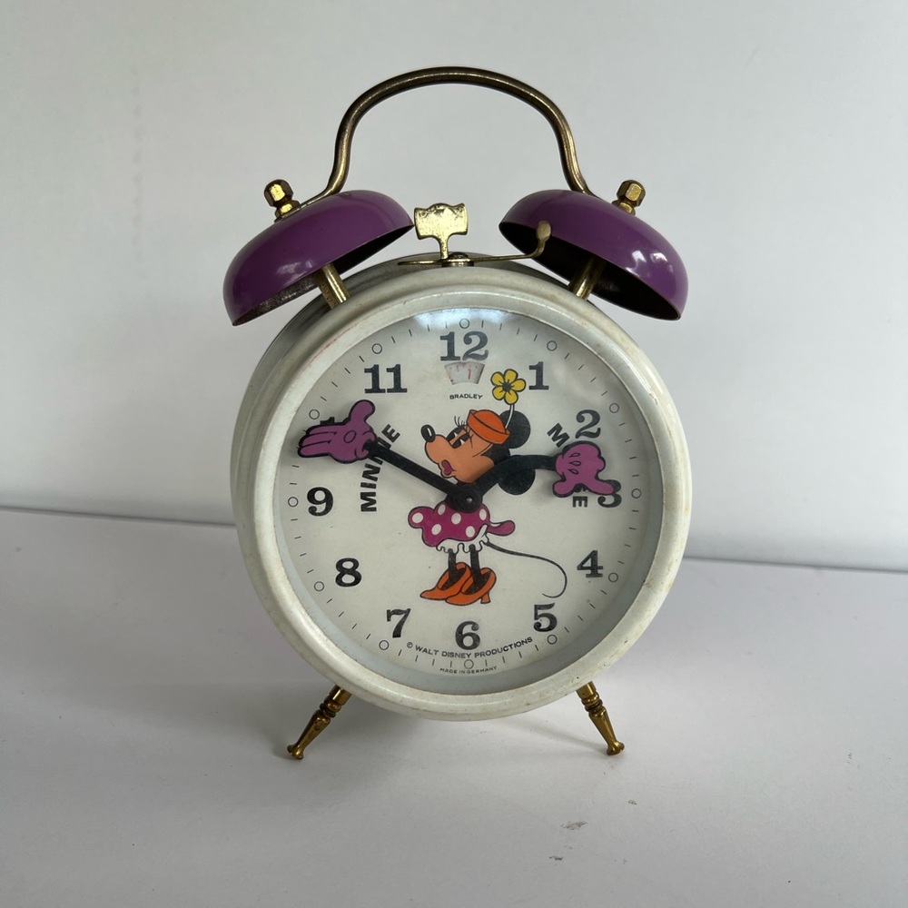 Vintage Minnie Mouse Disney Purple and White Alarm Clock